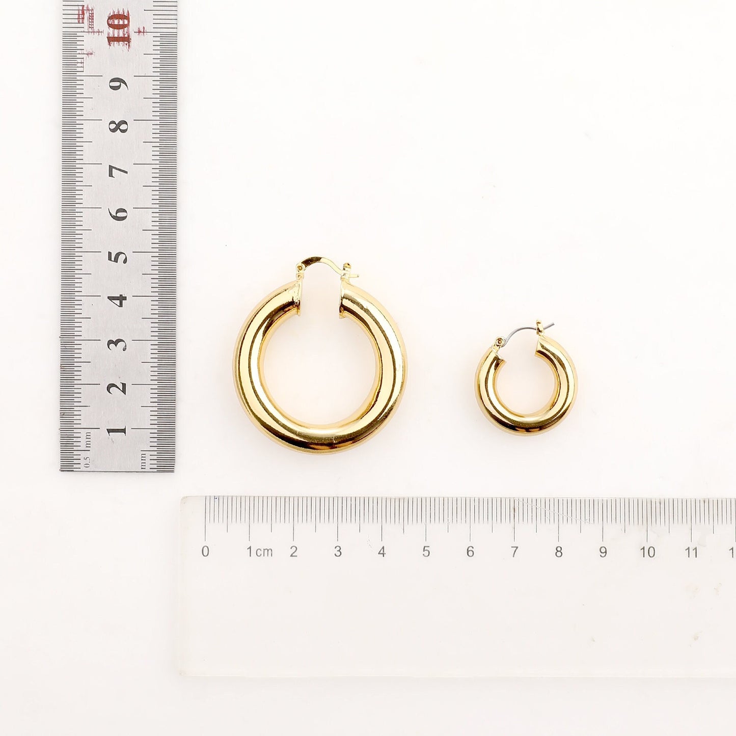 Plain Bamboo Hoop Earrings Gold Filled Alternative, Round Lightweight Hoops (40mm & 25mm Diameter)