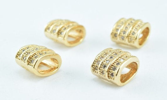 18k Gold Filled Look, EP Micro Pave Beads Size 8x6mm with Clear CZ Cubic Zirconia GFM21 jewelry making supplies - detail...