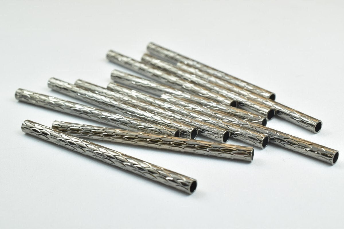 12 PCs Straight Tube Jewelry Finding Beads 3x40mm/3x45mm/3x50mm Diamond Cut Gold/Silver/ Rose Gold/ Gun Metal Diamond Cut...