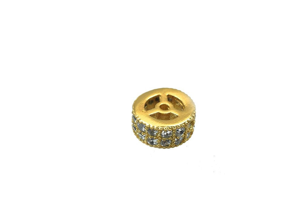 Gold Filled Alternative Micro Pave Beads: 8mm Roundel CZ Cubic Zirconia, Clear Stones Durable Finish | Jewelry Making Parts