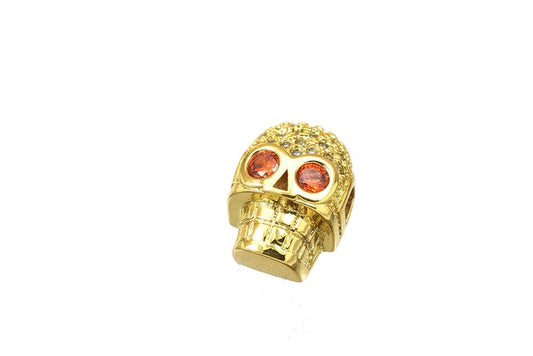 Skull Micro Pave 18K Gold Filled Look, EP CZ Cubic Zirconia Rhinestone Spacer Bead jewelry making supplies - detail image 2