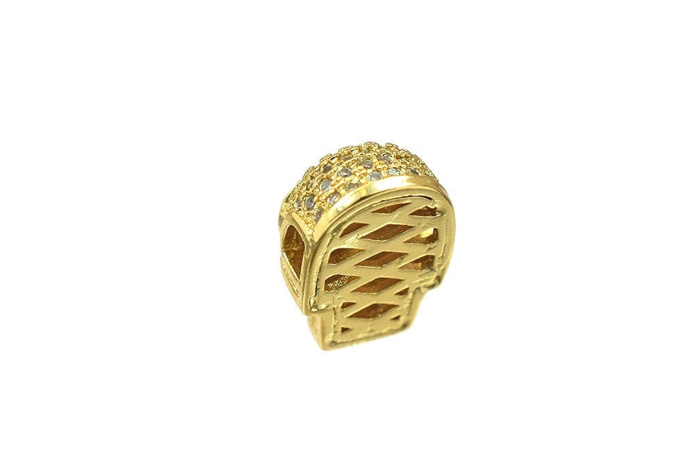 Skull Micro Pave 18K Gold Filled Look, EP CZ Cubic Zirconia Rhinestone Spacer Bead jewelry making supplies - detail image 7