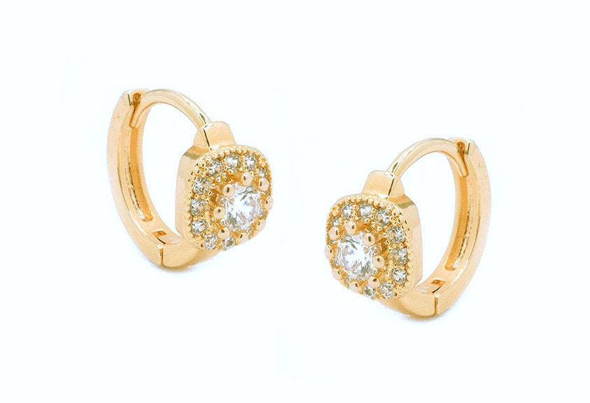 Elegant Golden Hoop Earrings with Pave Set Zirconia Luxurious with Cubic Zirconia Embellishments jewelry making supplies -...