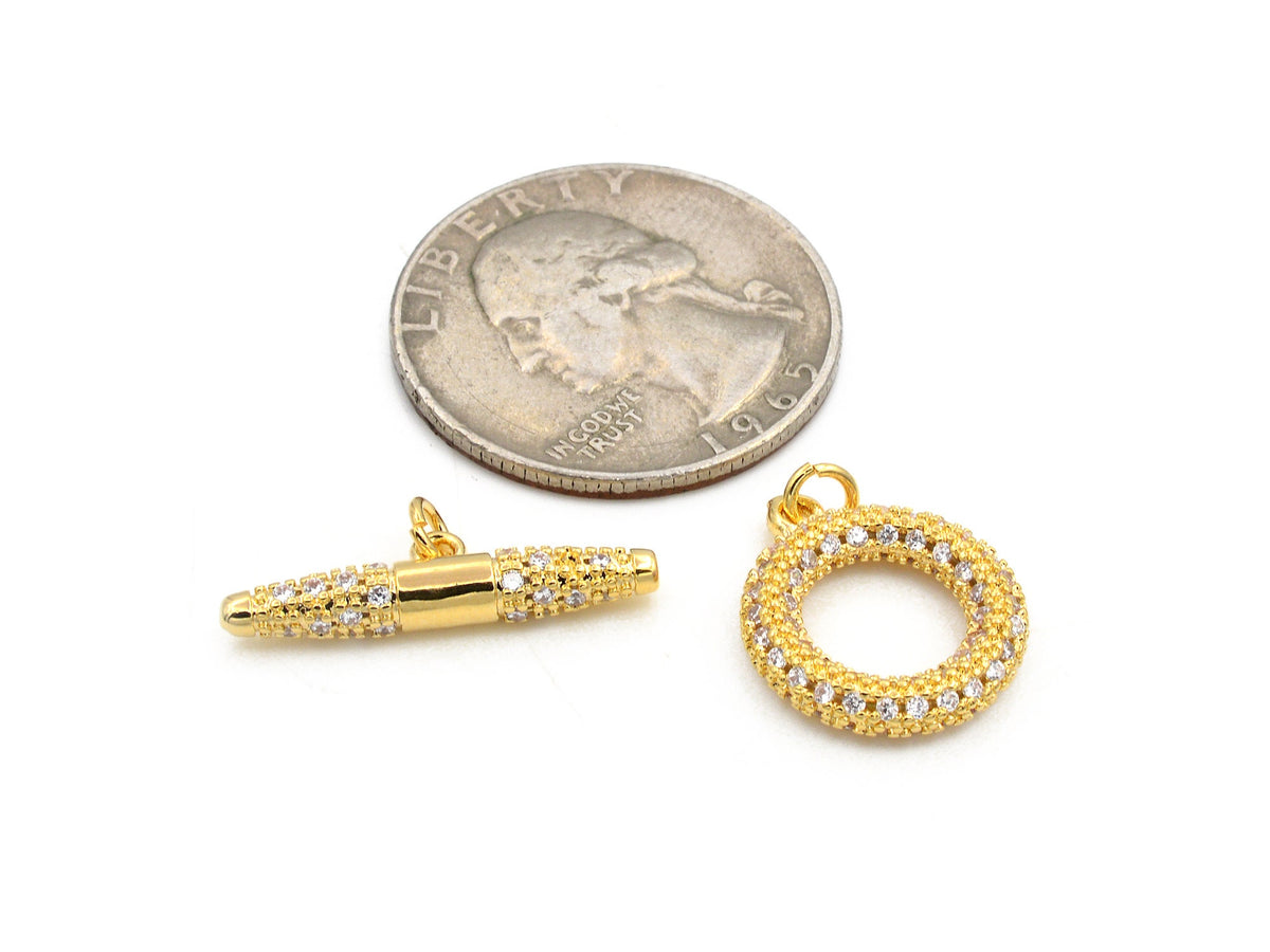Gold Filled Alternative Ep Toggle Clasp, Rhinestone Accent (18k Gold Tone, Durable Closure, Jewelry Craft Supplies)