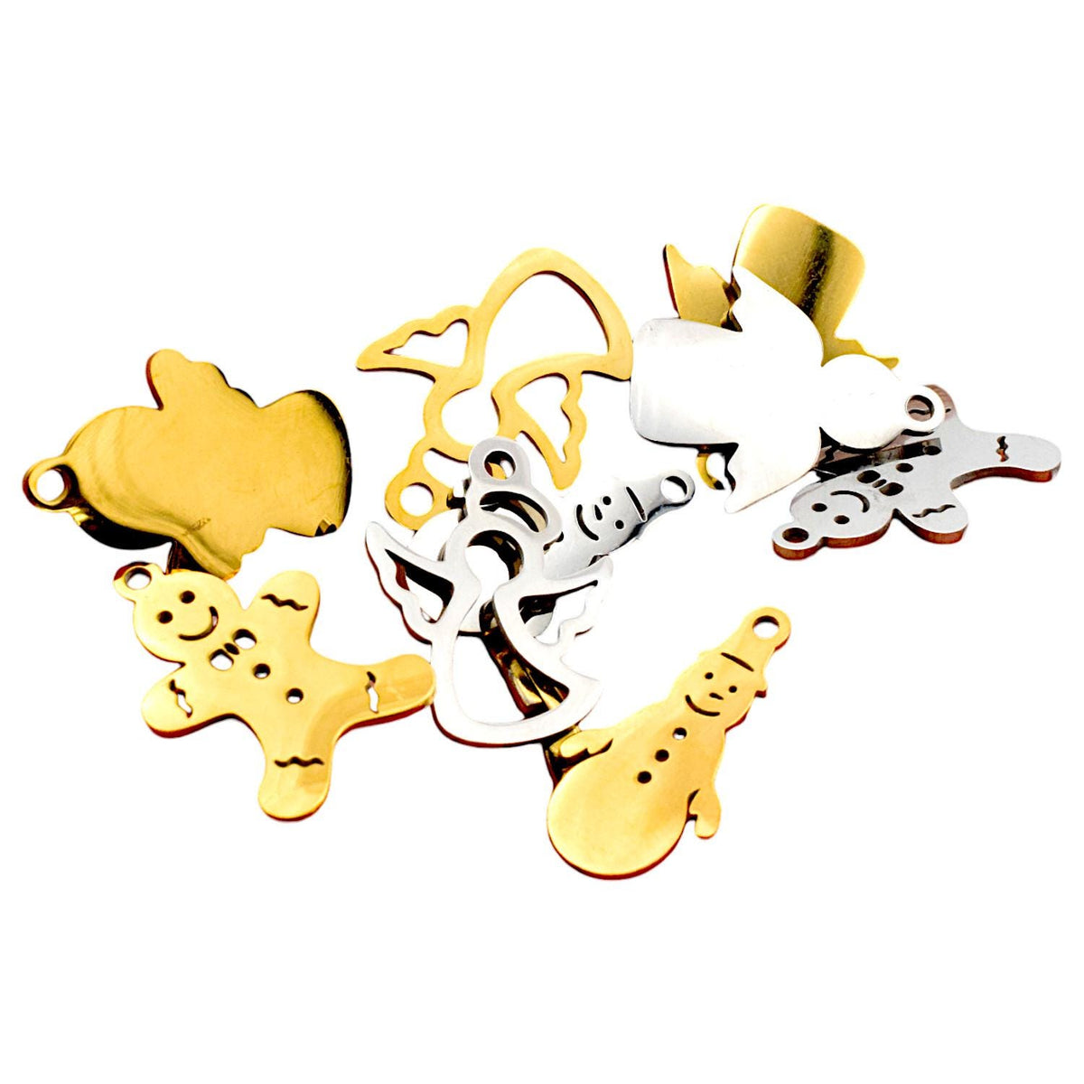 Festive Stainless Steel Charms for Jewelry Making – Holiday & Christmas Collection Angels Snowman Gingerbread man 6pcs/pk...