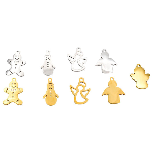 Festive Stainless Steel Charms for Jewelry Making – Holiday & Christmas Collection Angels Snowman Gingerbread man 6pcs/pk...