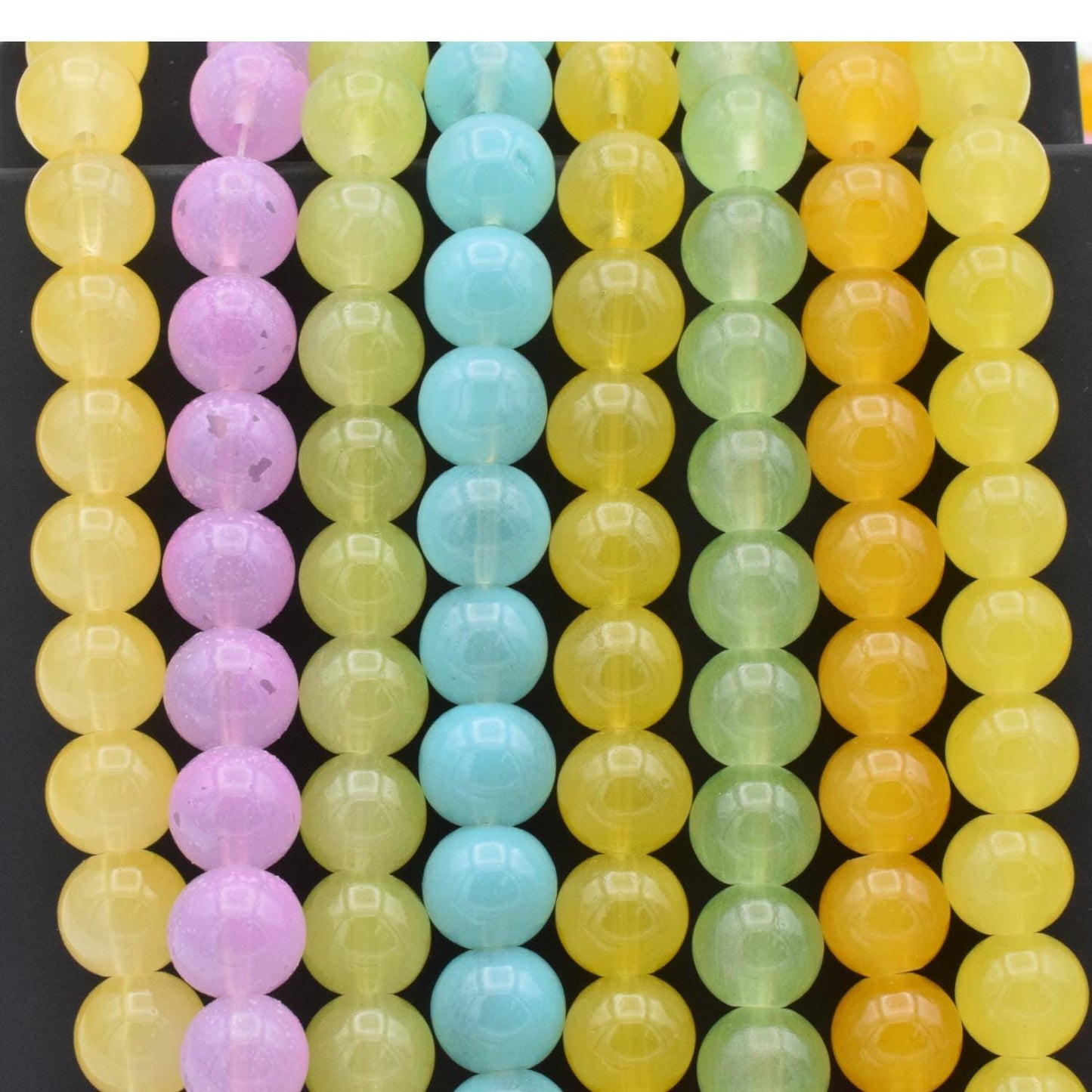 Pastel Glass Beads Strand Jewelry Making, Softly Hued Colors (8mm & 10mm Sizes, Bulk Pack, Craft Supplies)