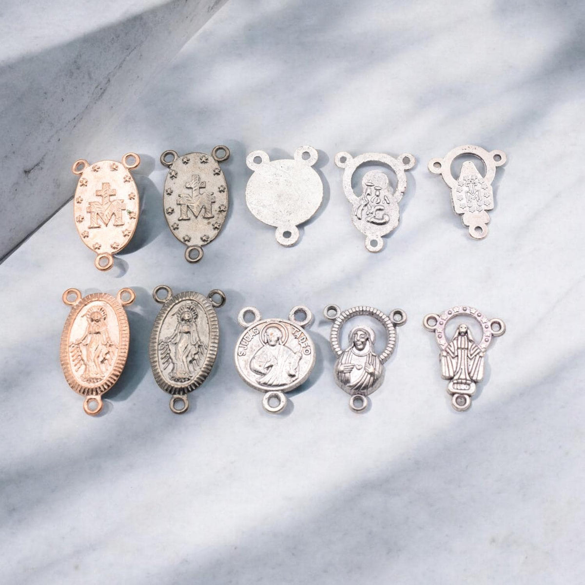 Floral Rosary Center Connectors: Rose Gold & Silver Designs - Alloy, Catholic Jewelry Kit, DIY Rosary Supplies