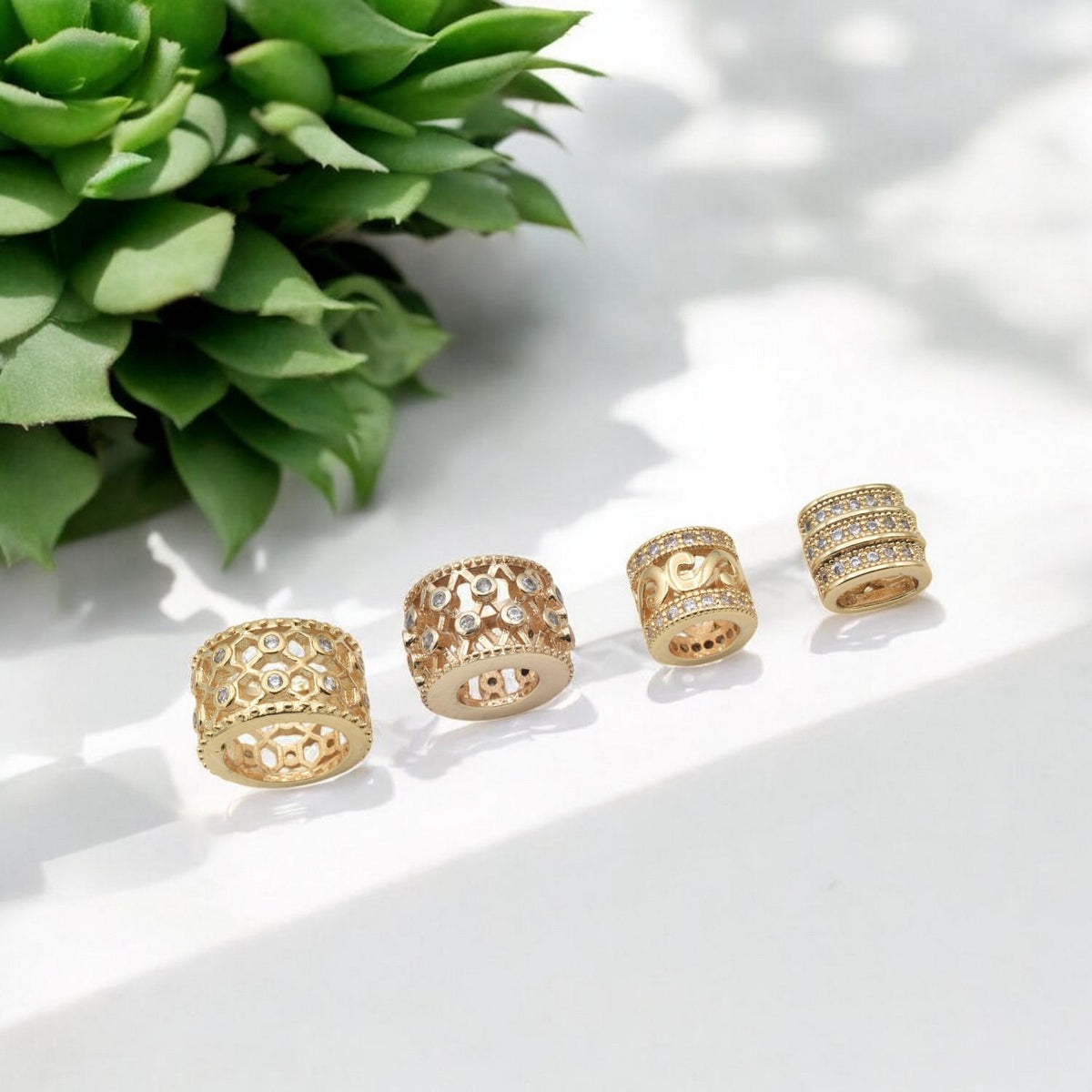 Gold Filled Alternative Beads - Micro Pave CZ Roundel Spacer Beads - Sparkling Cubic Zirconia, Gold Tone, For Bracelets and Necklaces