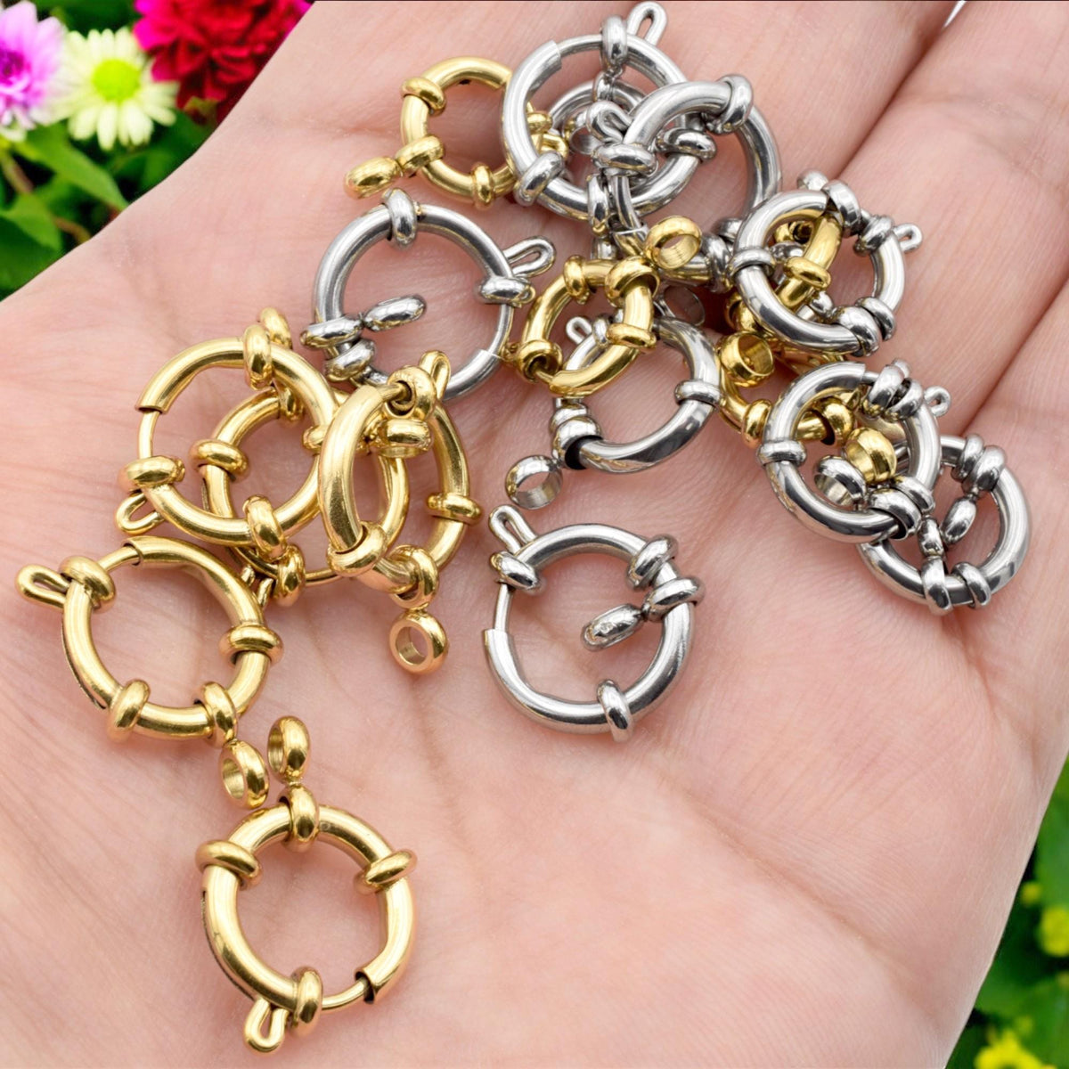 Stainless Steel and Gold Plated Spring Anchor Ring Clasps – Durable Jewelry Findings, 10mm,12mm and 14mm Hypoallergenic S...