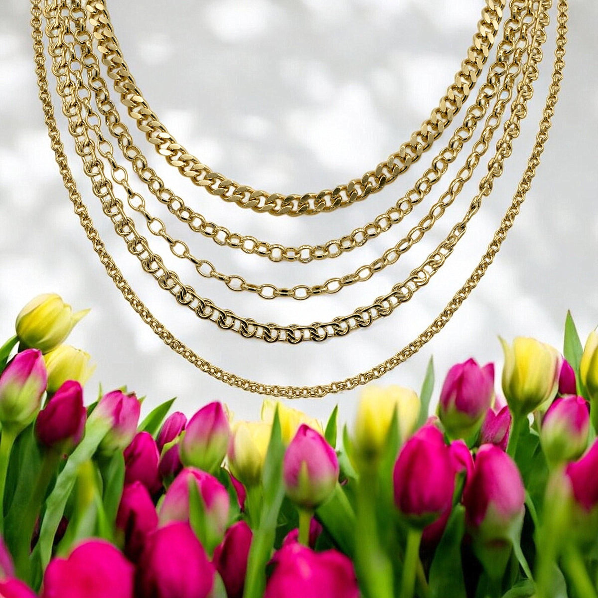 Gold Filled Alternative Waterproof Chains: Mariner, Curb, Oval Link Styles | Tarnish Resistant, Durable | Multiple Lengths Available
