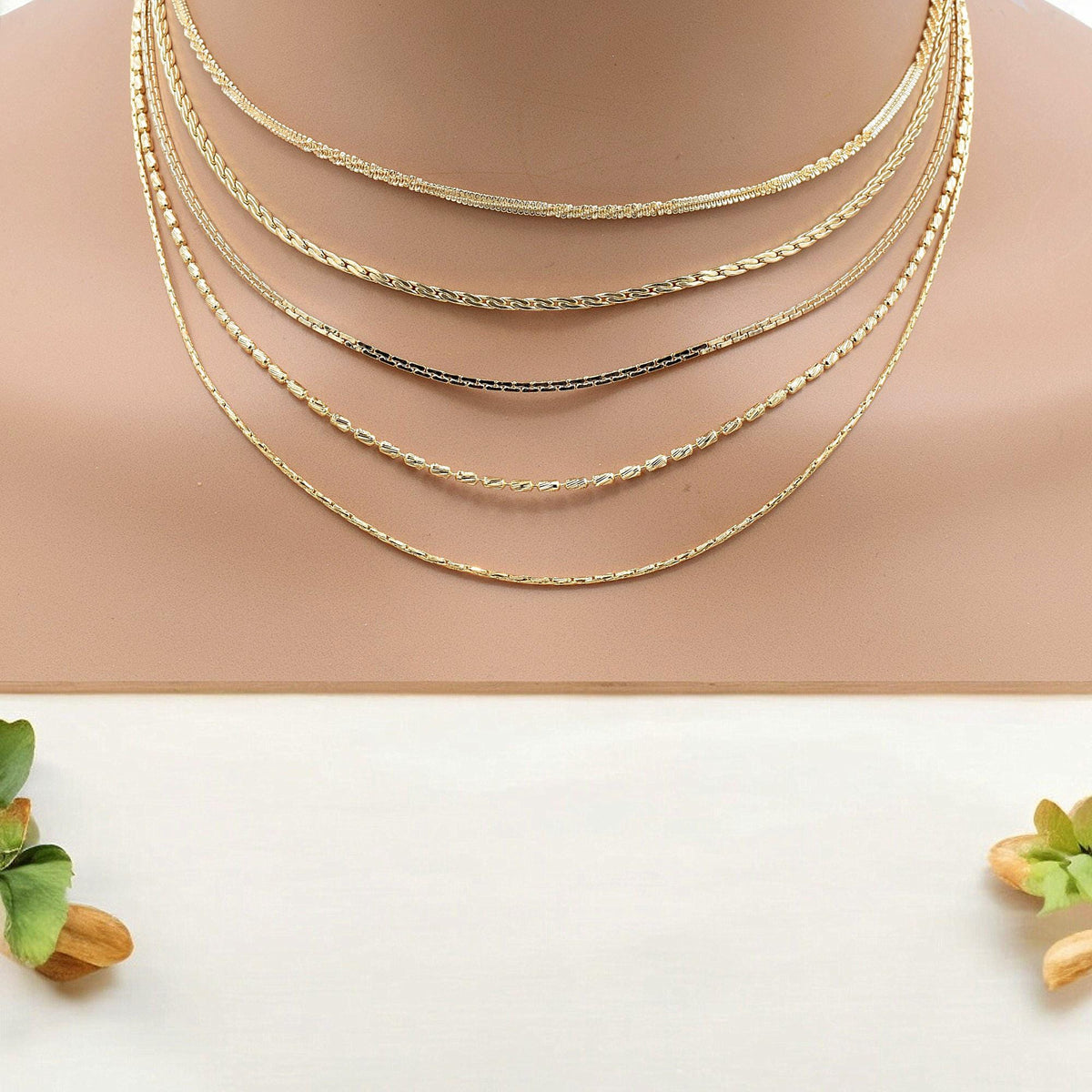 Pinky Gold Filled Alternative Chains - Waterproof Jewelry Making Supplies - Twist, Snake, Box & Bar Styles, Durable, 18 Inch Length