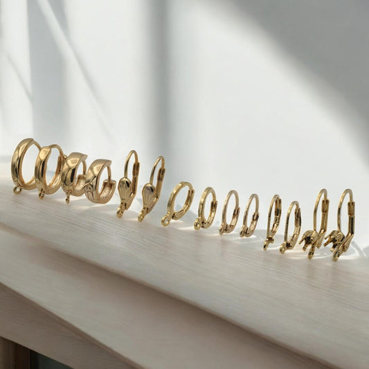 6 Pairs Hoop hook lever back Earring 18K Gold Filled Look, Fish line Findings jewelry making supplies - detail image 2