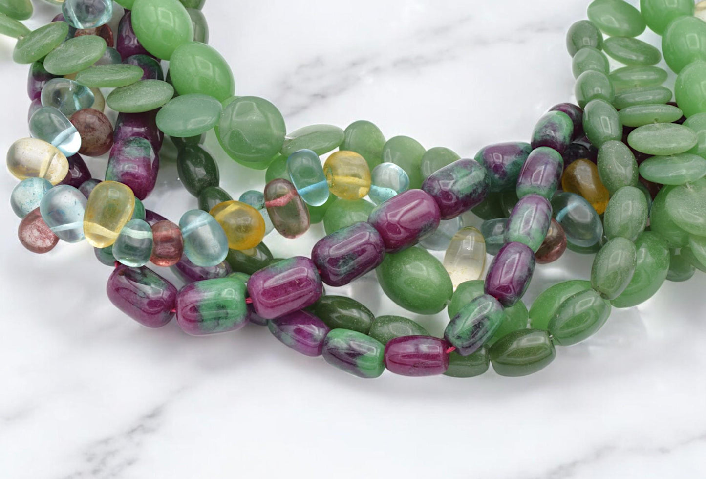 Bulk Green Aventurine, Fluorite, Ruby Zoisite, Jade Gemstone Beads – Natural Polished Loose for Jewelry Making, DIY Crafts Beading-Wholesale