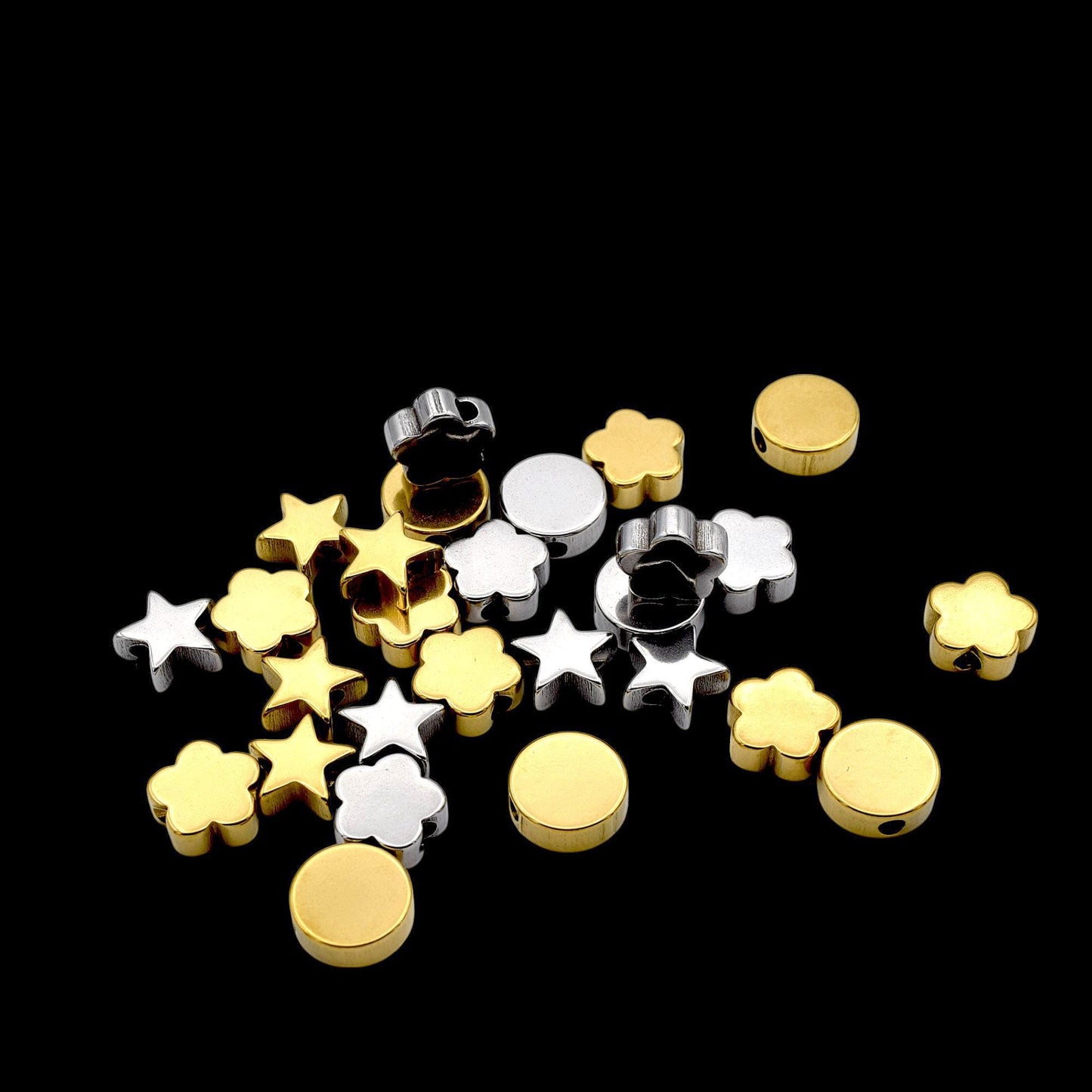 Star Round Flower Stainless Steel Spacer Beads: Gold & Silver Finish, Hypoallergenic | Durable Metal, 12 Pieces, Jewelry Making