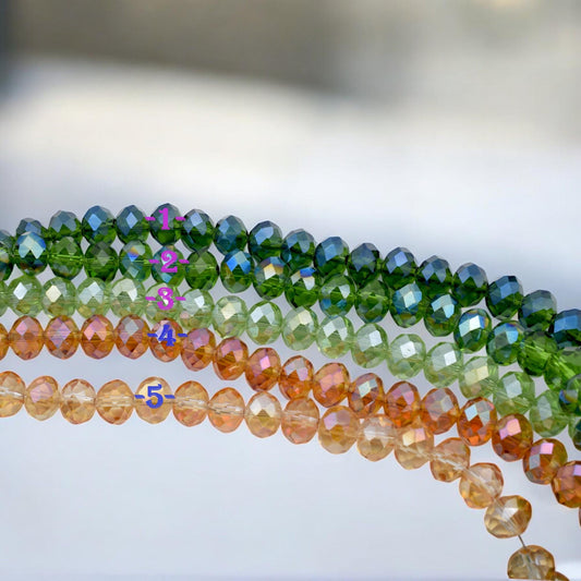 Green & Amber AB Crystal Beads 4x6mm to 10x12mm Faceted Rondelle Crystal Beads, Sparkle Aurora Borealis Finish for DIY Jew...