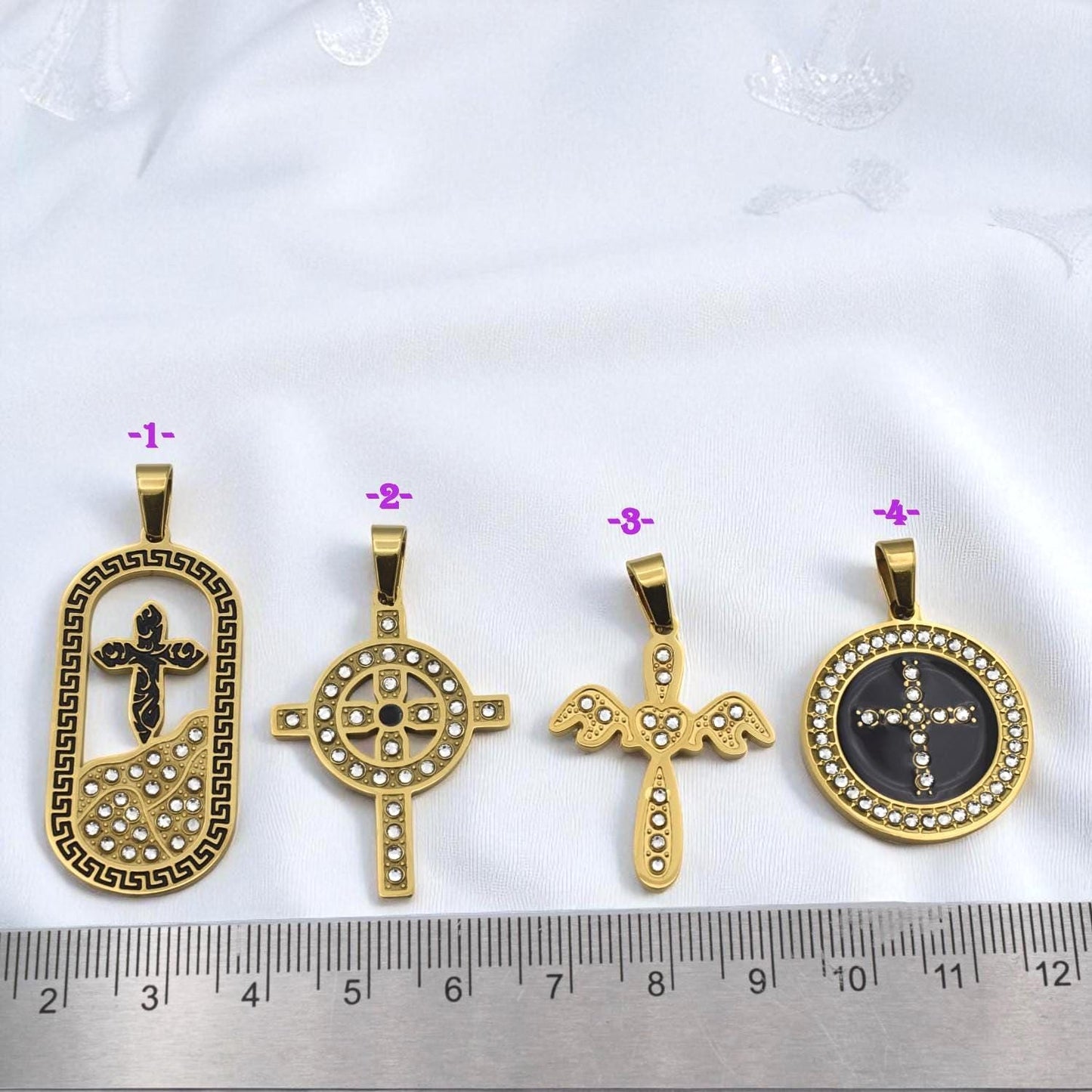 Gold Stainless Steel Cross Pendants – CZ Enamel Celtic, Angel, Medallion Tombstone Styles Christian Necklace Charms Rosary...