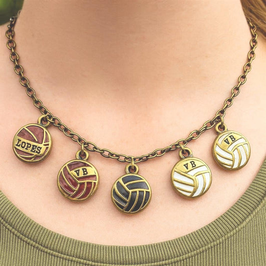 Vb Or Lopes Pendants Vintage Volleyball Charms, Red Navy White Enamel (14mm Diameter, Gold Plated Stainless Steel, Lead-Free)