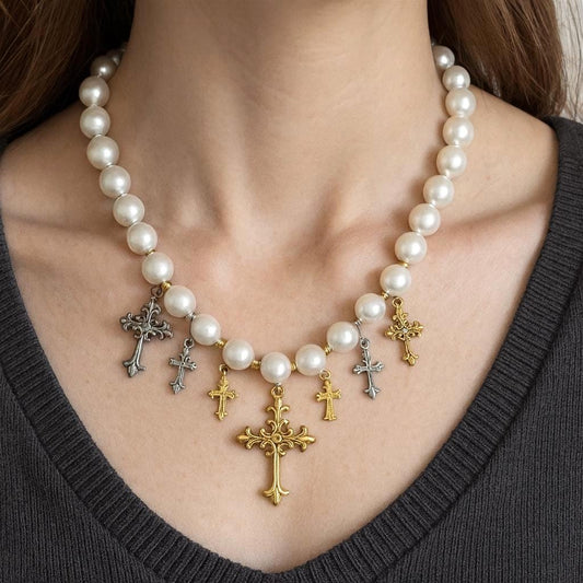 Ornate Cross Charms, Gold plated/Silver Stainless Steel Filigree Crucifix Pendants w/ Rhinestone, Faith Jewelry Findings 6...