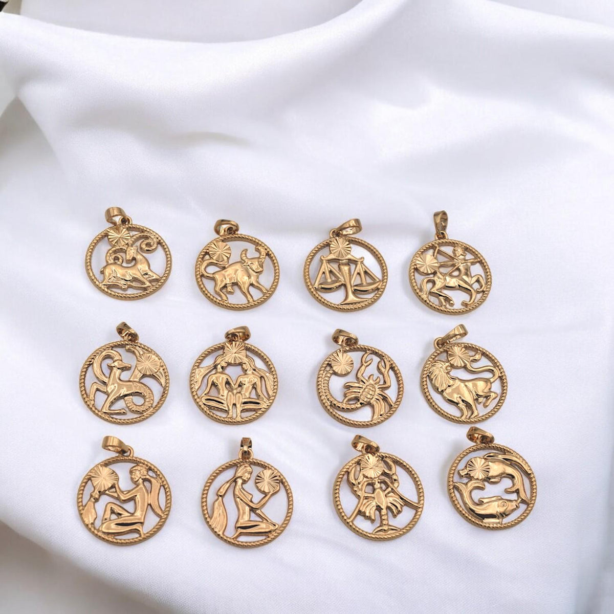 Zodiac Charm Pendant Horoscope Coin Gold Filled Alternative – 23x20mm Jewelry Making