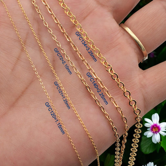 Dainty 18K gold filled round cable chain styled on skin