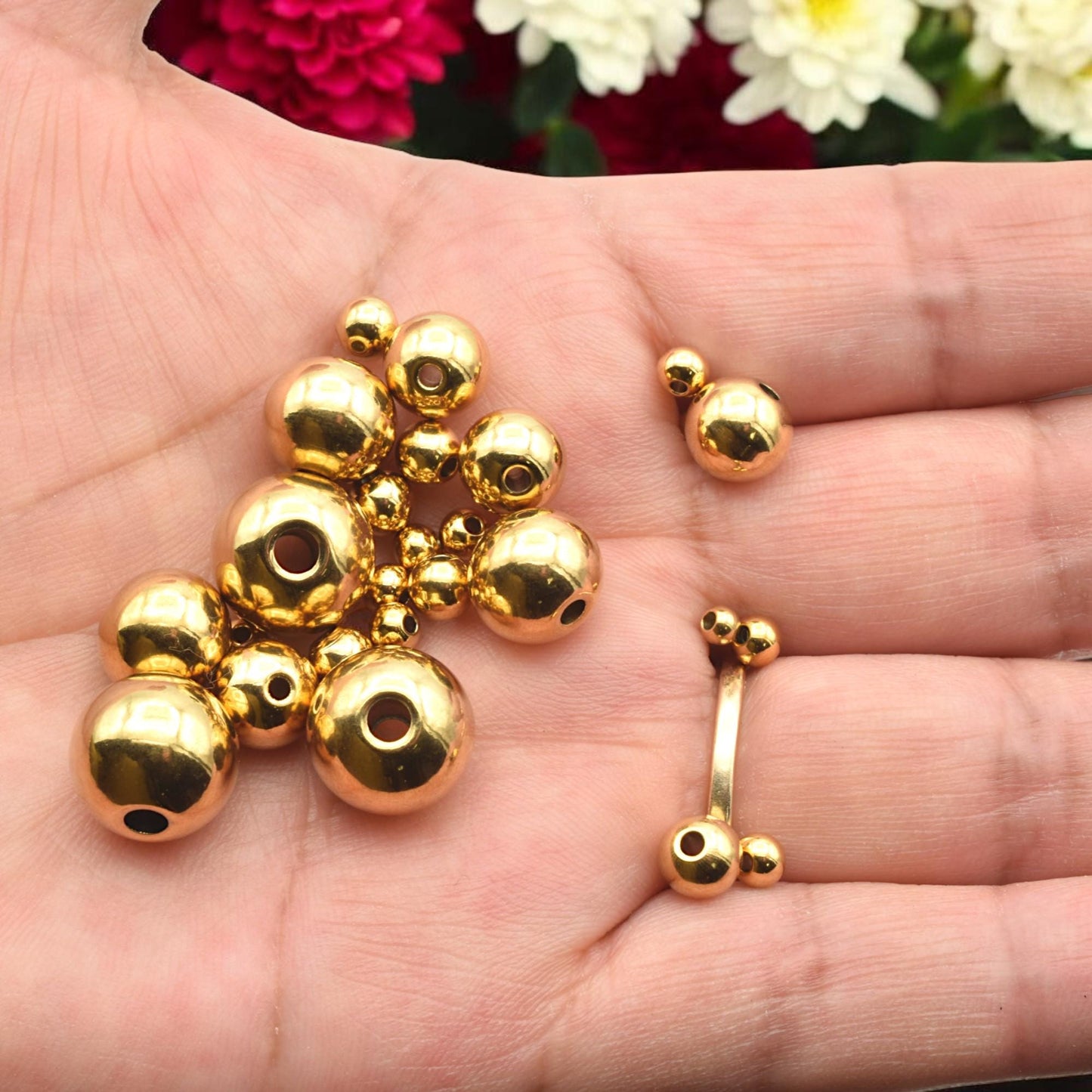 Gold Plated Beads Jewelry Spacer, Seamless Polished Metal (3mm-12mm Sizes, Stainless Steel, Hypoallergenic Crafting)