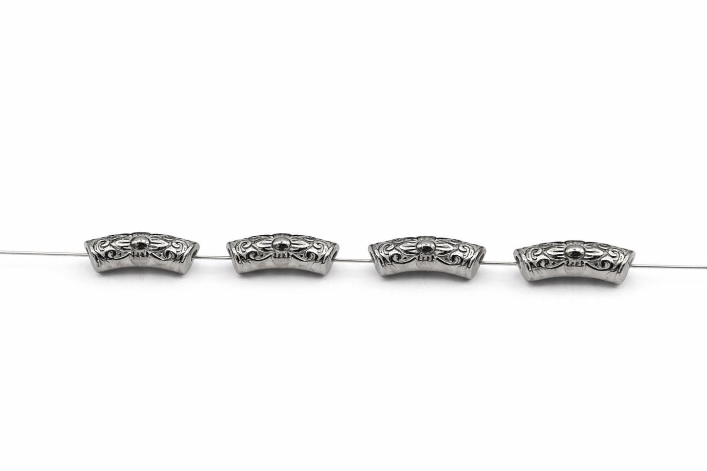 Beads Roundel Gold Large Hole Tubes, Textured Barrel Spacers (Hammered Bamboo Snakeskin, Stainless Steel, 12 Pieces Pack)