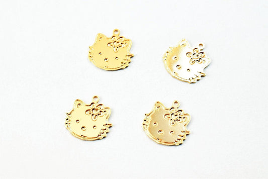 6 PCs Dainty Thin 18K Pinky as Gold Filled tarnish resistant Kitty Cat Charm Pendant Size 10x10mm Thickness 0.5mm For Jewelry Making DGF09