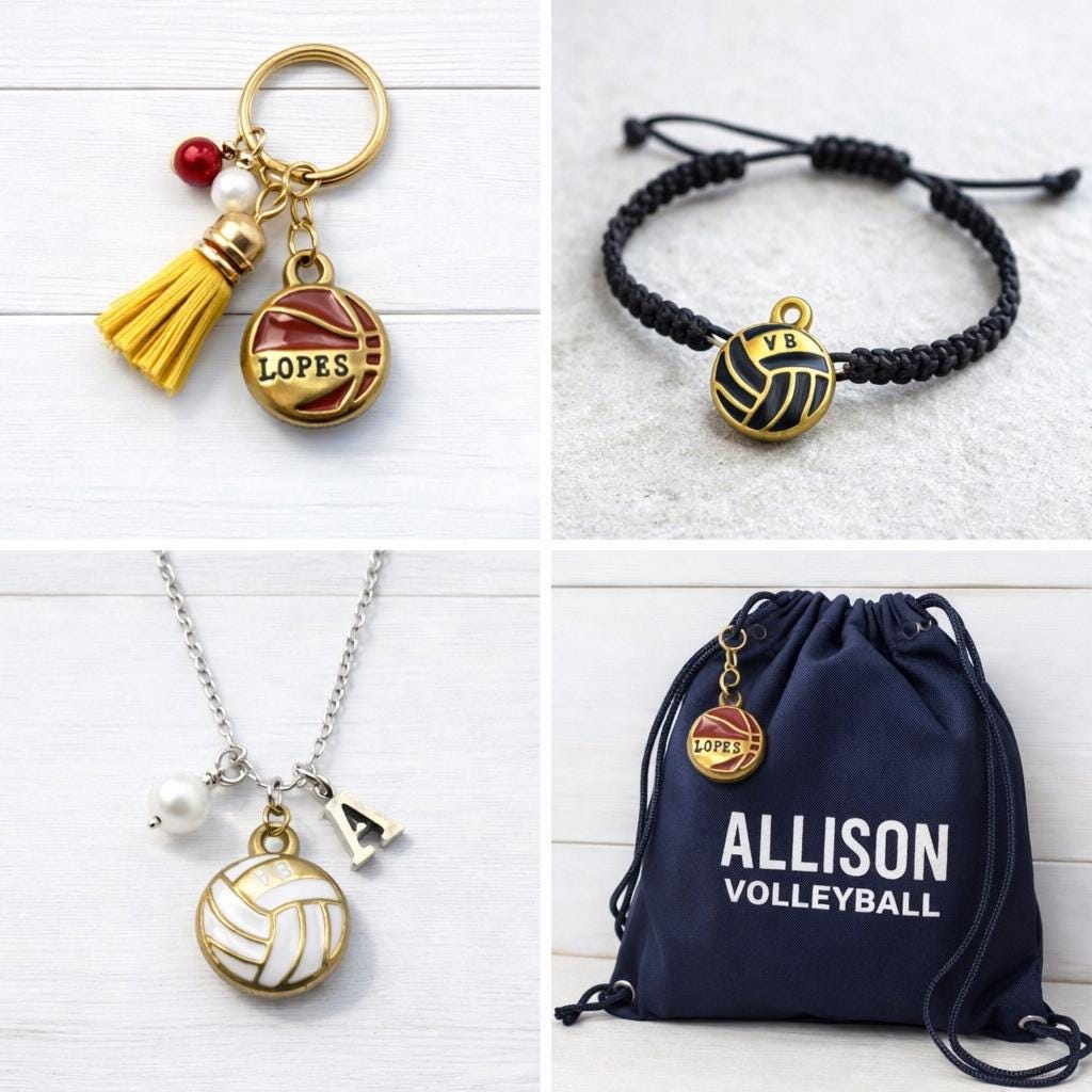Vb Or Lopes Pendants Vintage Volleyball Charms, Red Navy White Enamel (14mm Diameter, Gold Plated Stainless Steel, Lead-Free)