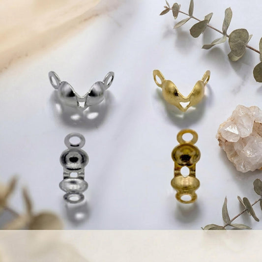 Shell Crimp Covers Gold Plated: Elegant Double Loop - 4mm Size, Stainless Steel, Jewelry Findings for Bracelets & Necklaces