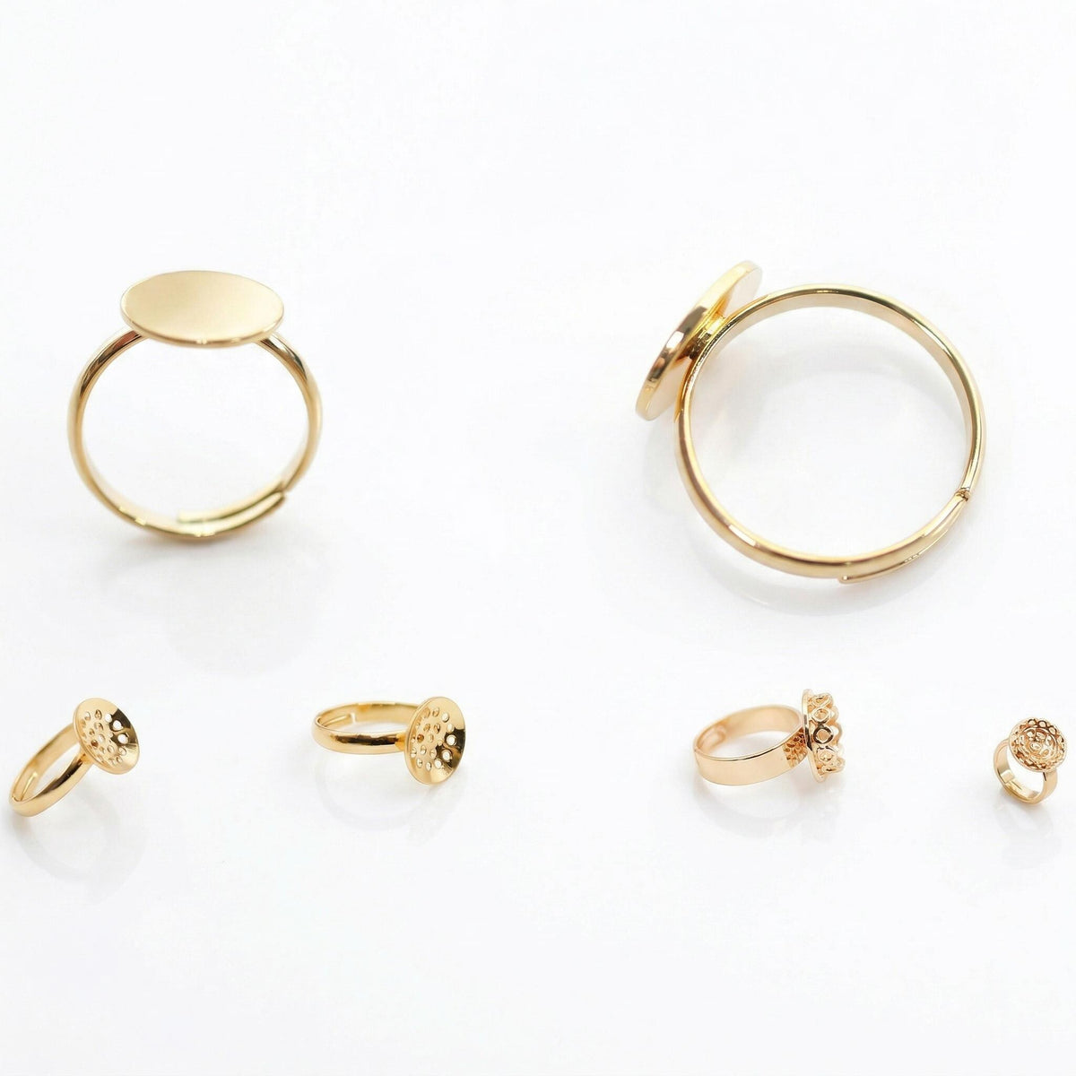 18K Gold Filled Alternative Adjustable Ring Findings Frames for Beading (12-14mm, Durable Finish, Jewelry Crafting)