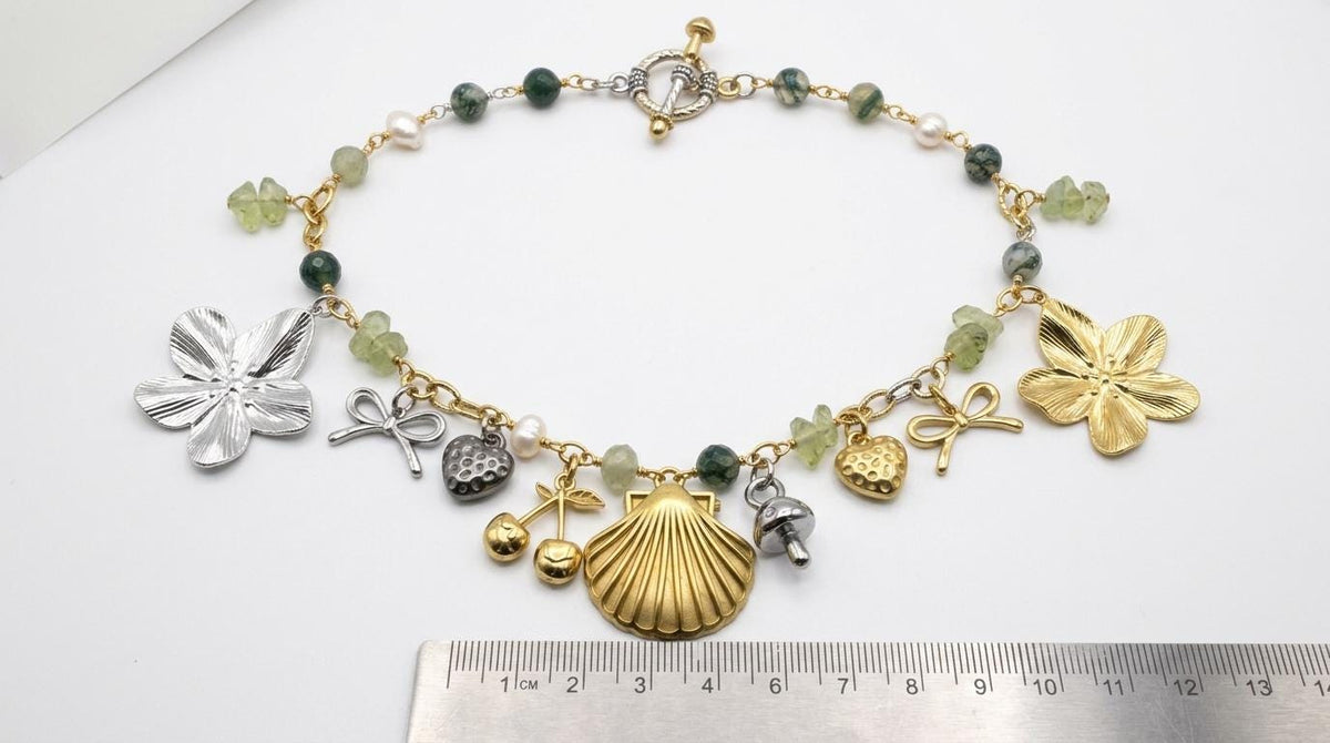 Stainless Steel Gold Charm Mix: Blossom Flower, Shell & Heart Pendants | Mixed Metal, Hypoallergenic | DIY Jewelry Making