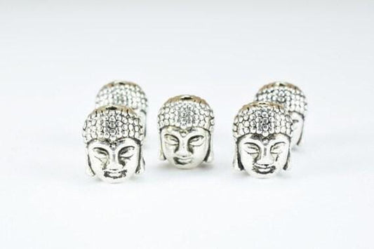 Solid Buddha Head BeadsTwo Side Face Tibetan Style Antique Silver Alloy Metal Bracelets Charm Spacer Size 10x9x8mm Hole Size 2mm For Jewelry