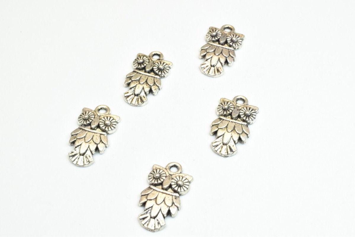 Silver Owl Charm Beads - Antique Silver Alloy 20x11mm Metal Jewelry Making Beads