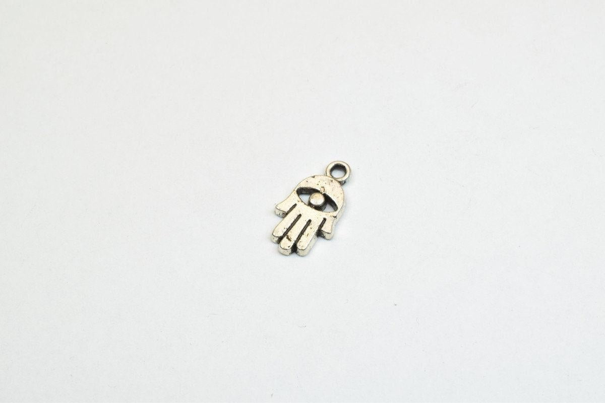Silver Hamsa Charm Beads – Antique Silver Alloy Metal Charm Pendants for Jewelry Making