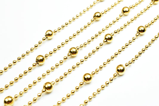 Satellite Ball Chain Gold Jewelry, Electroplated 18K Copper, 3.5mm Balls (1.5mm Links, Skin Safe, Bulk Lengths)