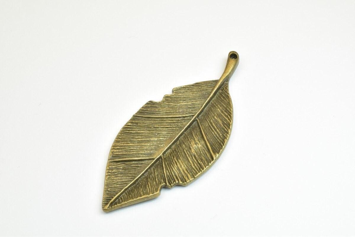 2 PCs Leaf Pendant Antique Green Beads Alloy Metal Bracelets Pendant Size 81x31mm Jump Ring Size 2.5mm For Jewelry Making
