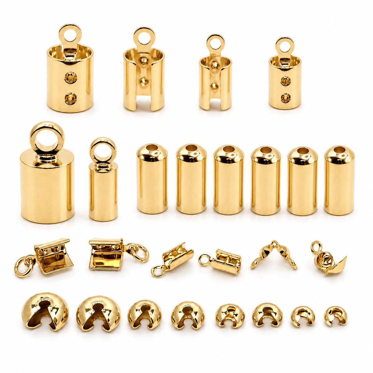 18K Tarnish Resistant Gold Ball Chain Crimp Cover End Tip Beads - Jewelry Making Parts