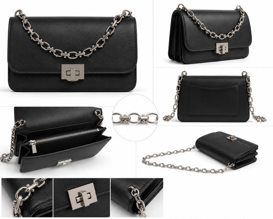 Modern silver oval chain with decorative spacer bars and bead details