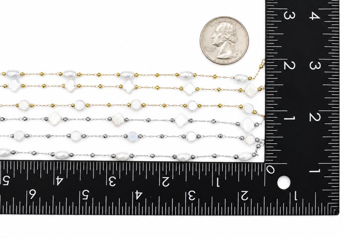 Pearl Beaded Stainless Steel Chain, Clover Pearl Beaded Chain, Dainty Gold & Silver Choker, Minimalist Bridal Jewelry, Gift for Her- by Yard