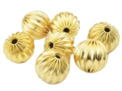Gold fluted round spacer beads for jewelry making.