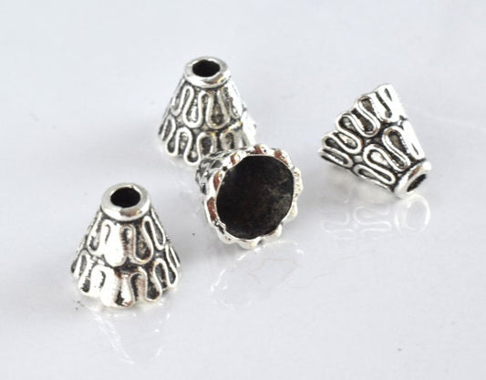 10X10mm Antique Silver Black Accent Decorative Cone Metal Beads, 20pcs/PK, 2mm hole 1mm thickness