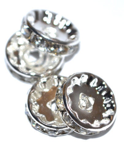 12mm Silver Plated Sparkly Shimmer Rhinestone Spacers
