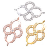 Cubic Zirconia Micro Pave Brass Connector, Flower, plated, micro pave Connector.