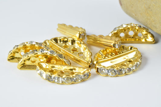 Various Size Curve Roundel Gold/Silver Beads W/Clear Rhinestone,Roundel BeadsWholesale Roundel Roundel Bead,CurvedCurve Rhinestone Bead