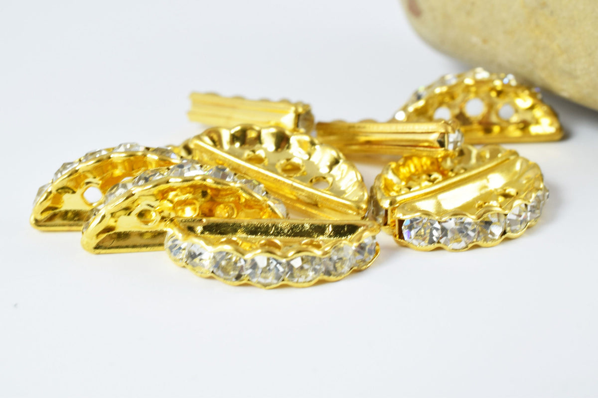 Various Size Curve Roundel Gold/Silver Beads W/Clear Rhinestone,Roundel BeadsWholesale Roundel Roundel Bead,CurvedCurve Rhinestone Bead