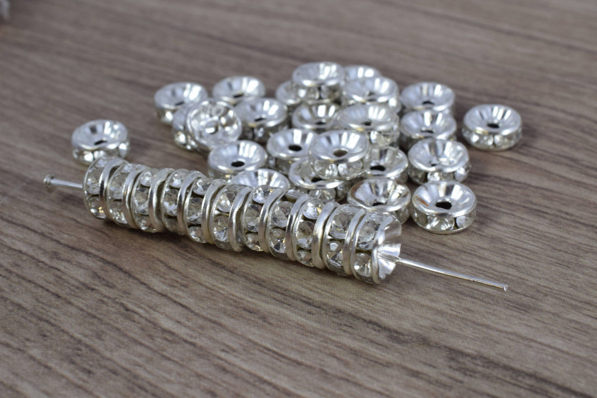 4mm/5mm/6mm/7mm/8mm/10mm/12mm Roundel Rhinestone Gold/Silver Beads Clear Rhinestones/roundel bead/roundel beads/wholesale roundel beads