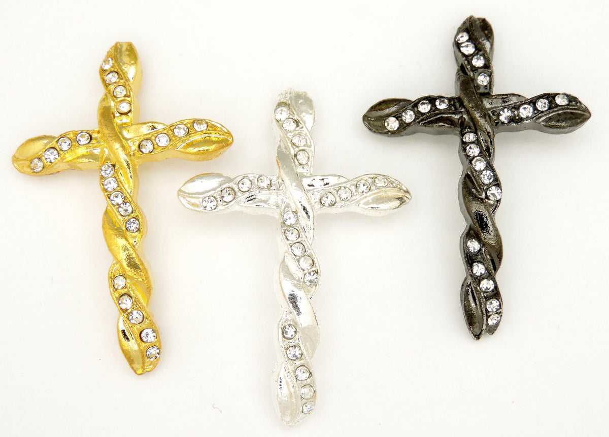 RhineStone Curved Cross, Slideway, Slide Connector Cross, 2 PCs 3 Colors, Baptism, Christening Craft, Embellishment,Pave Beads