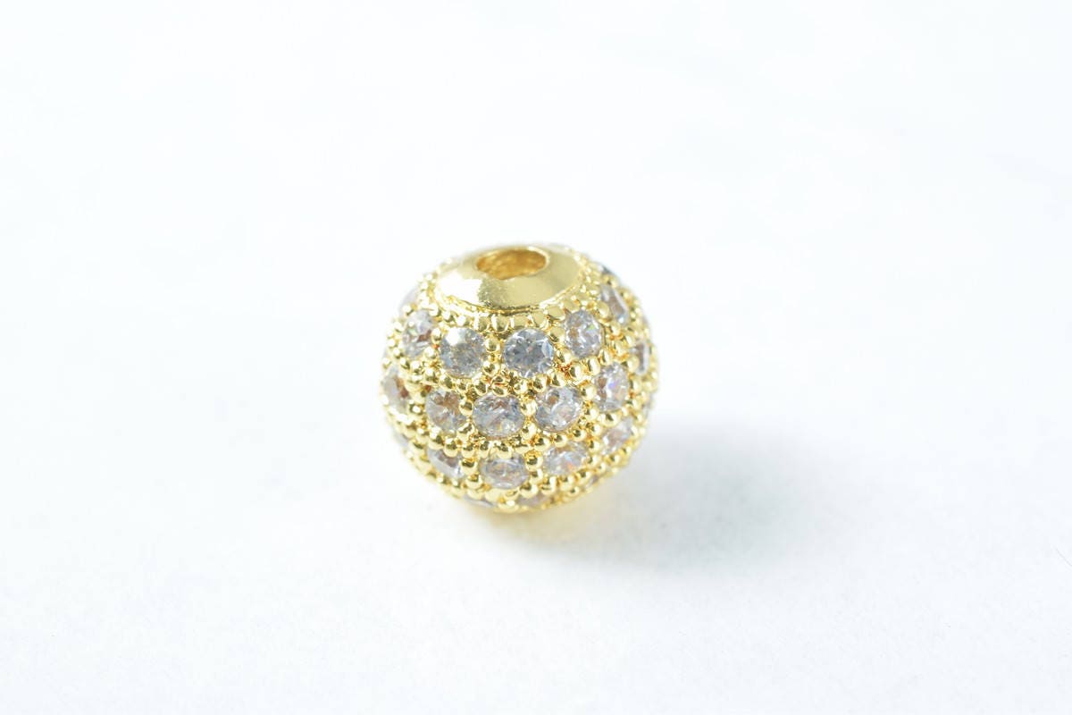 Pave CZ Rhinestone Beads 8mm High Quality 2mm Large Hole Round Bead 4 Colors