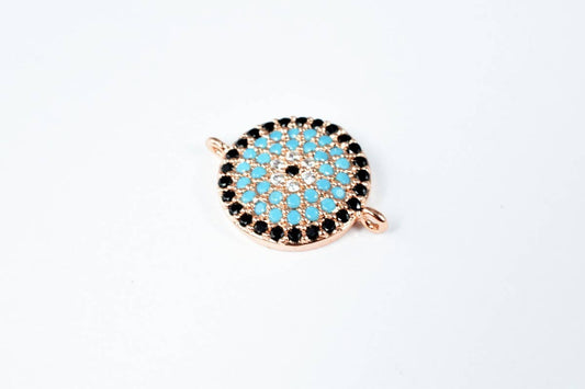 Round Evil Eye Micro Pave CZ Rhinestone Spacer Beads High Quality 3 Colors